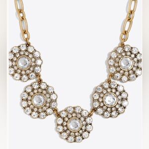 J Crew Gold Tone Layered Circle Crystal Rhinestone Statement Necklace